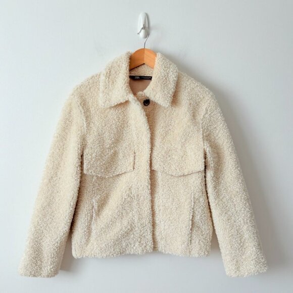 Zara Double Faced Sherpa Teddy Soft Jacket Ecru White BLOGGER FAV Size XS - Picture 6 of 10